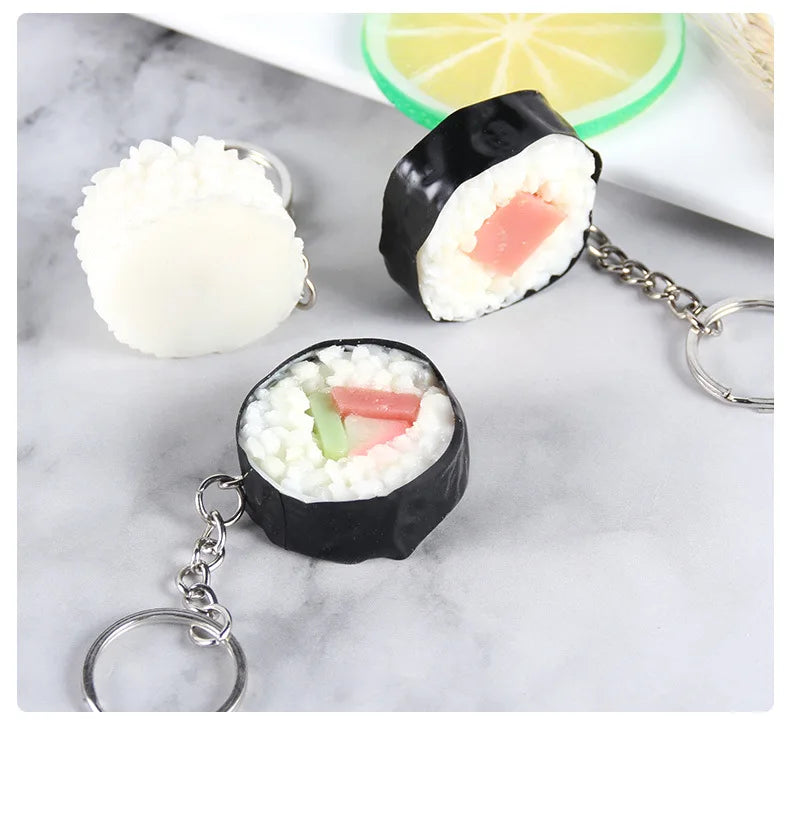 Stall wholesale key chain Japanese fake salmon sushi roll simulation food key chain pendant creative gift food play model K4920