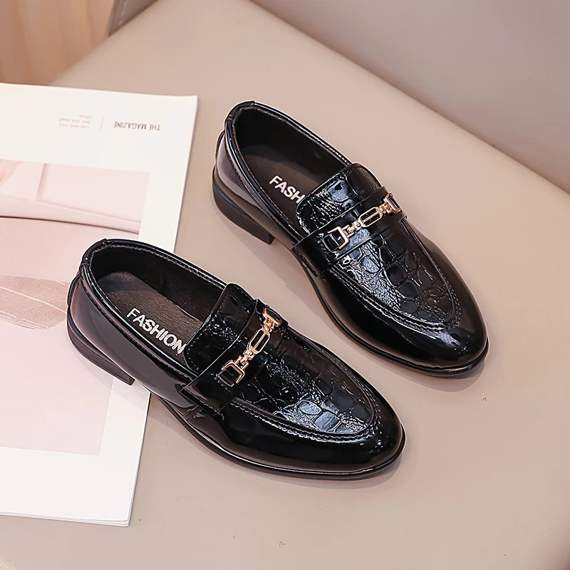 Boys Formal Shoes Black Classic Children Leather Shoes Point Toes Soft Bottom 2025 Spring Autumn Kids Flat Shoes British Style