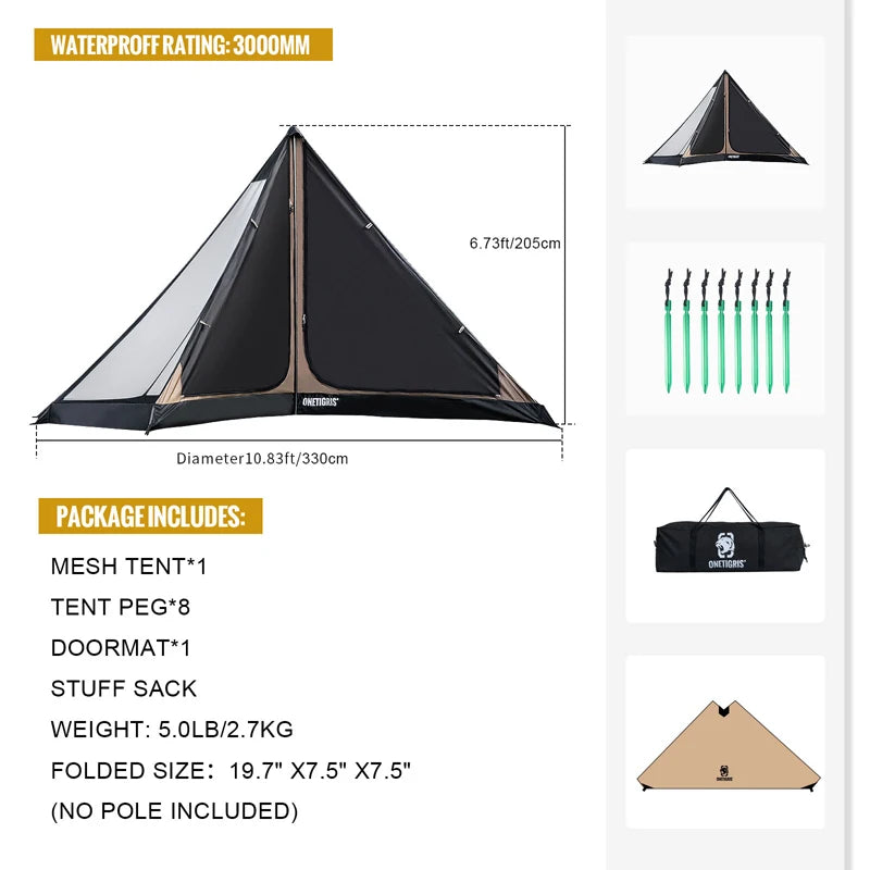 OneTigris Northgaze TC Chimney Tent Terylene Cotton Outdoor Teepee Hot Tent for Adventurers Hiking Camping 3 Season Tent