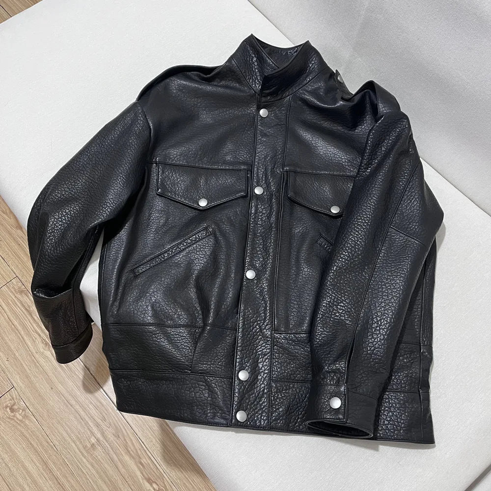 Natural Lambskin Leather Biker Jacket for Women, 100% Sheepskin Leather Coat, Long Sleeves, H104
