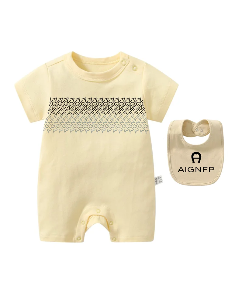 Trend Baby Clothes %100 Cotton Newborns Jumpsuit 2025 Hot Sale New Toddler Boy Rompers Soft Bib scarf Burp cloth Infant 2Pcs Set