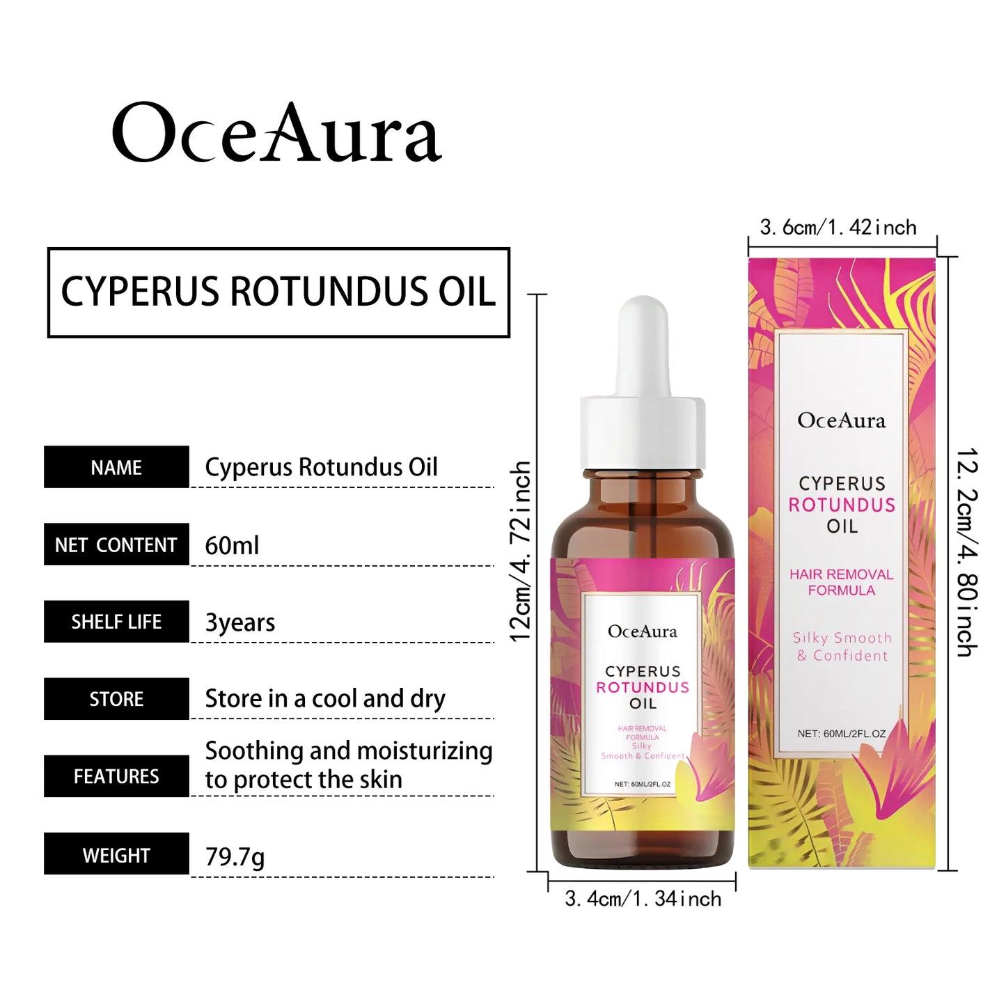 Cyperus Rotundus Oil for Hair Removal Moisturizing Soothing Skin Dryness Shrinks Pores Reducing Body Hair Growth After Shave Oil