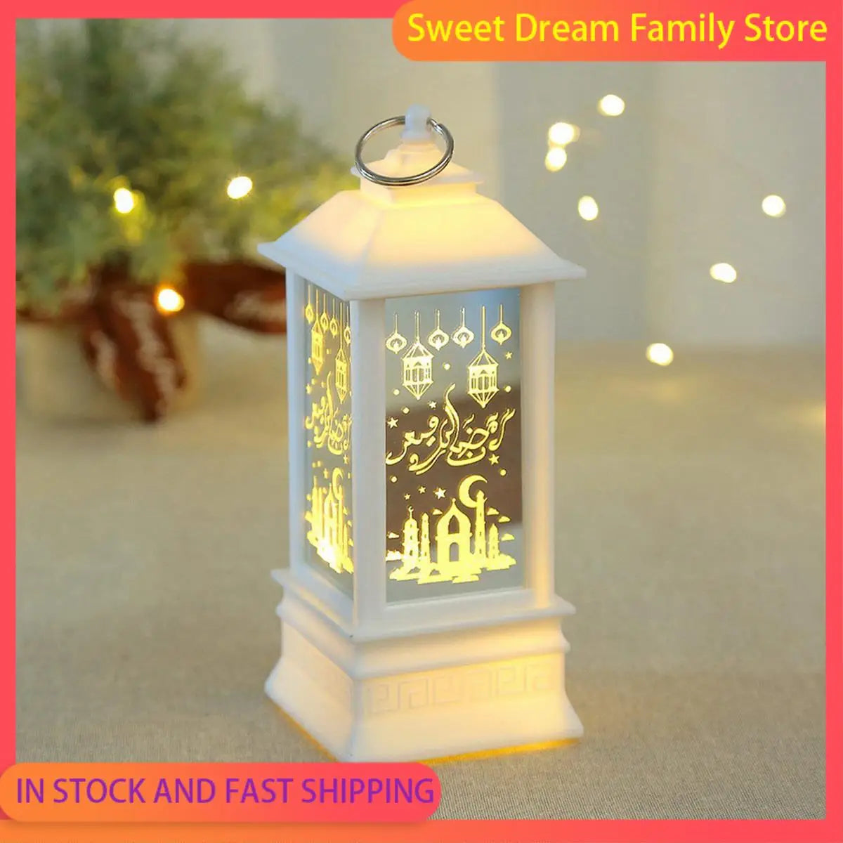 SDFC-2X Eid Mubarak Led Lantern Ornaments Ramadan Lantern Nightlight Lighting Home Decorations Ramadan Festival Party Gifts,G