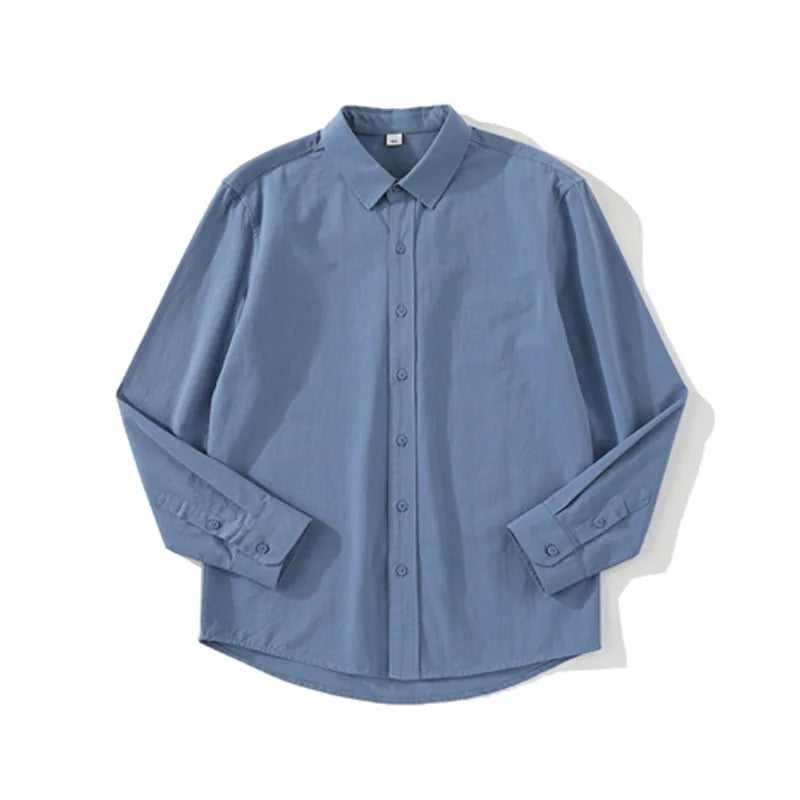 Men's Pure Cotton Simple Casual Long Sleeved Shirt Unisex Solid Color Moisture Wicking Casual, Loose Men's Versatile Shirt