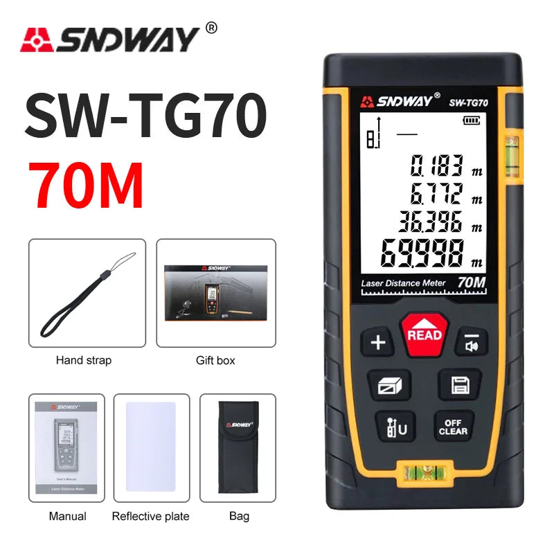 SNDWAY Laser Distance Meter 50m 70m 100m 120m Rangefinder Digital Range Finder Trena Roulette Ruler Distance Measuring Tape