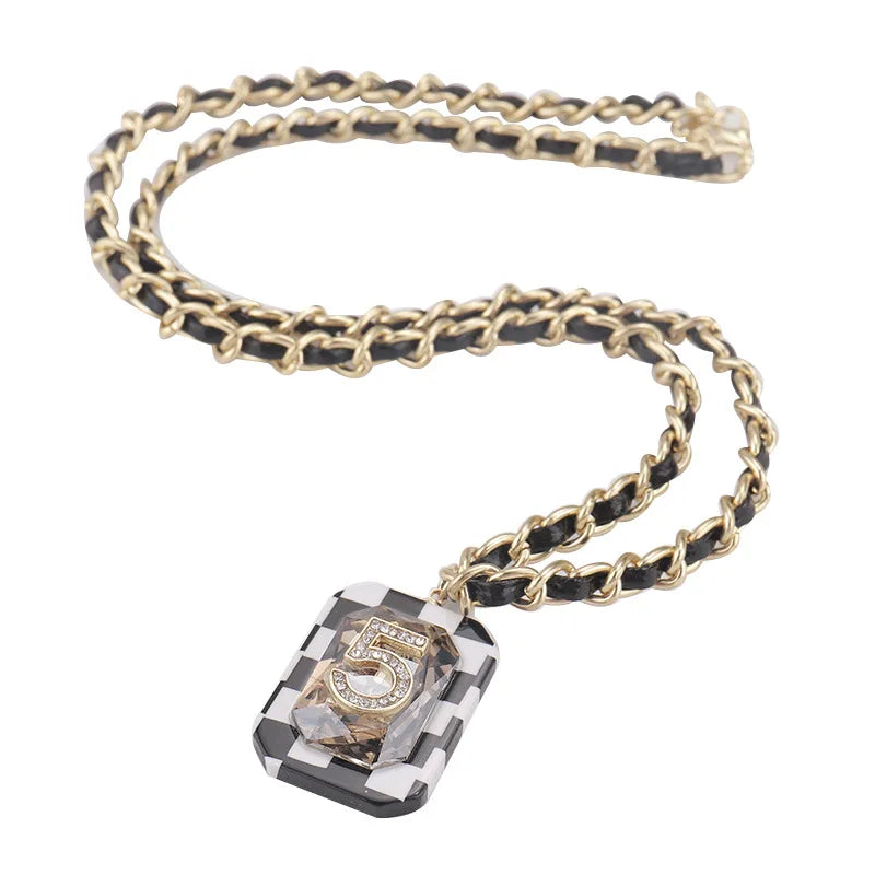 Long Necklace for Women number 5 Character Chain Sweater Chain Leather woven chain Luxury jewelry