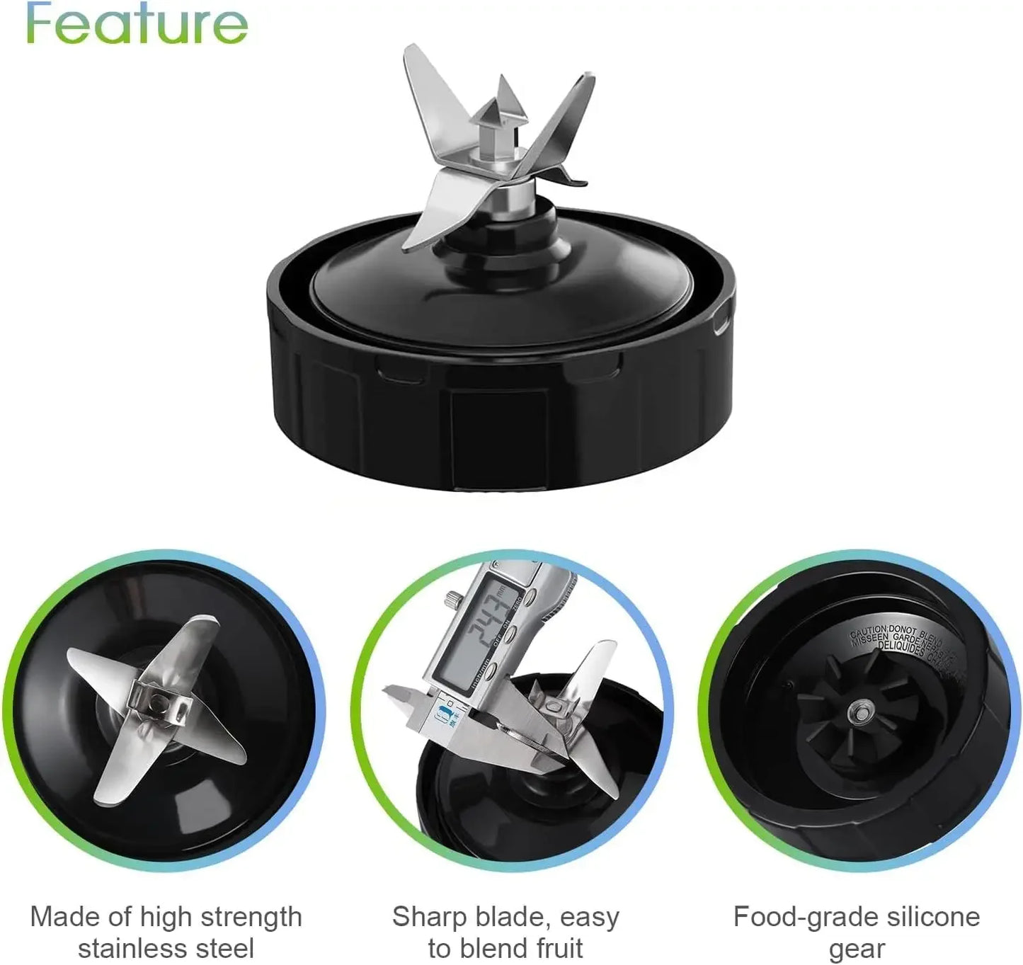 7 Fins Blade for Ninja Blender Auto iQ BL450-30 BL642-30 BL482-30 BL682-30 Bl456 with Silicone Rubber Gaskets Seal Ring Part