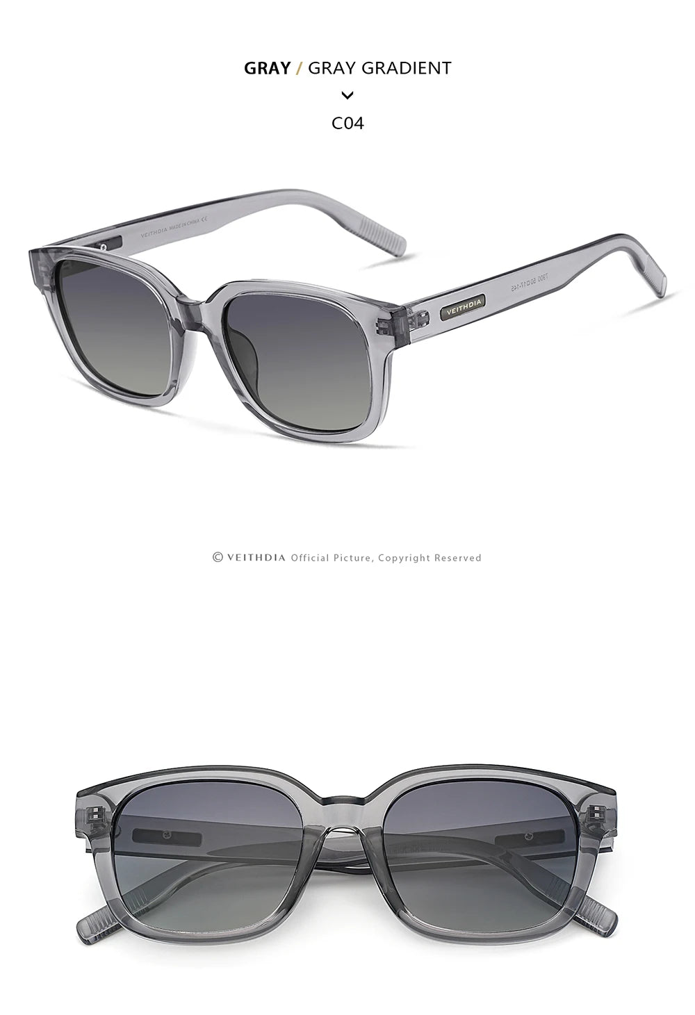 VEITHDIA Polarized Fashion Classic Sunglasses Photochromic Gradient UV400 Protection Outdoor Sun Glasses for Men And Women 7900