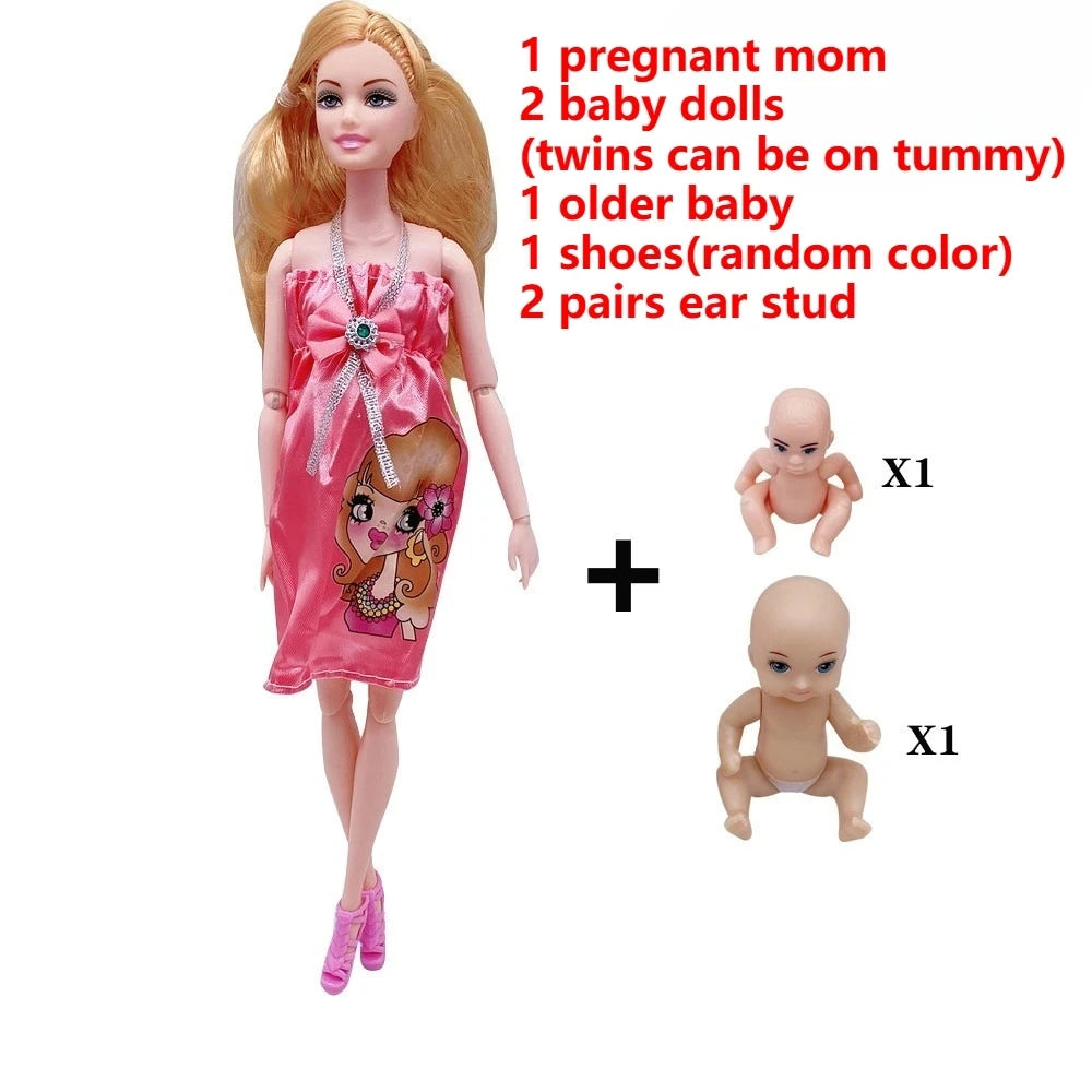 Pregnant Doll Have a Baby in Her Tummy Mom Doll Pregnant Mom Toy with 2 Baby Dolls Playsets Accessories for Girls Boys Gift