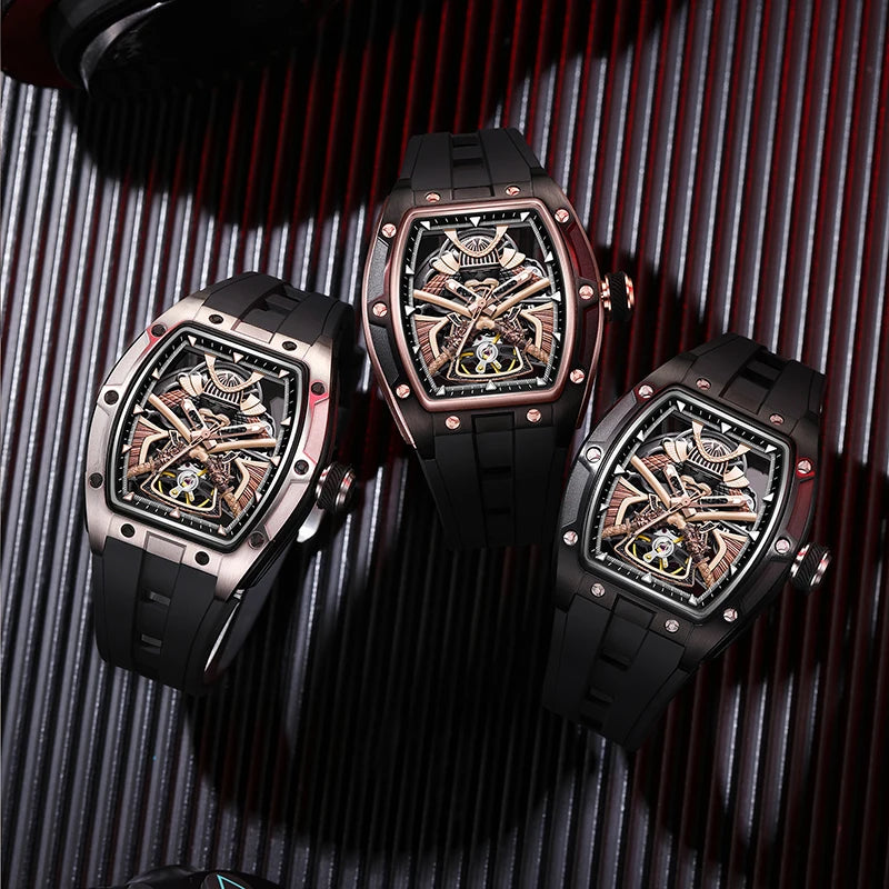 Automatic Movement Mechanical Watches for Men Fashion Black-warrior Hollow High Quality Waterproof Mens Watch Reloj Hombre