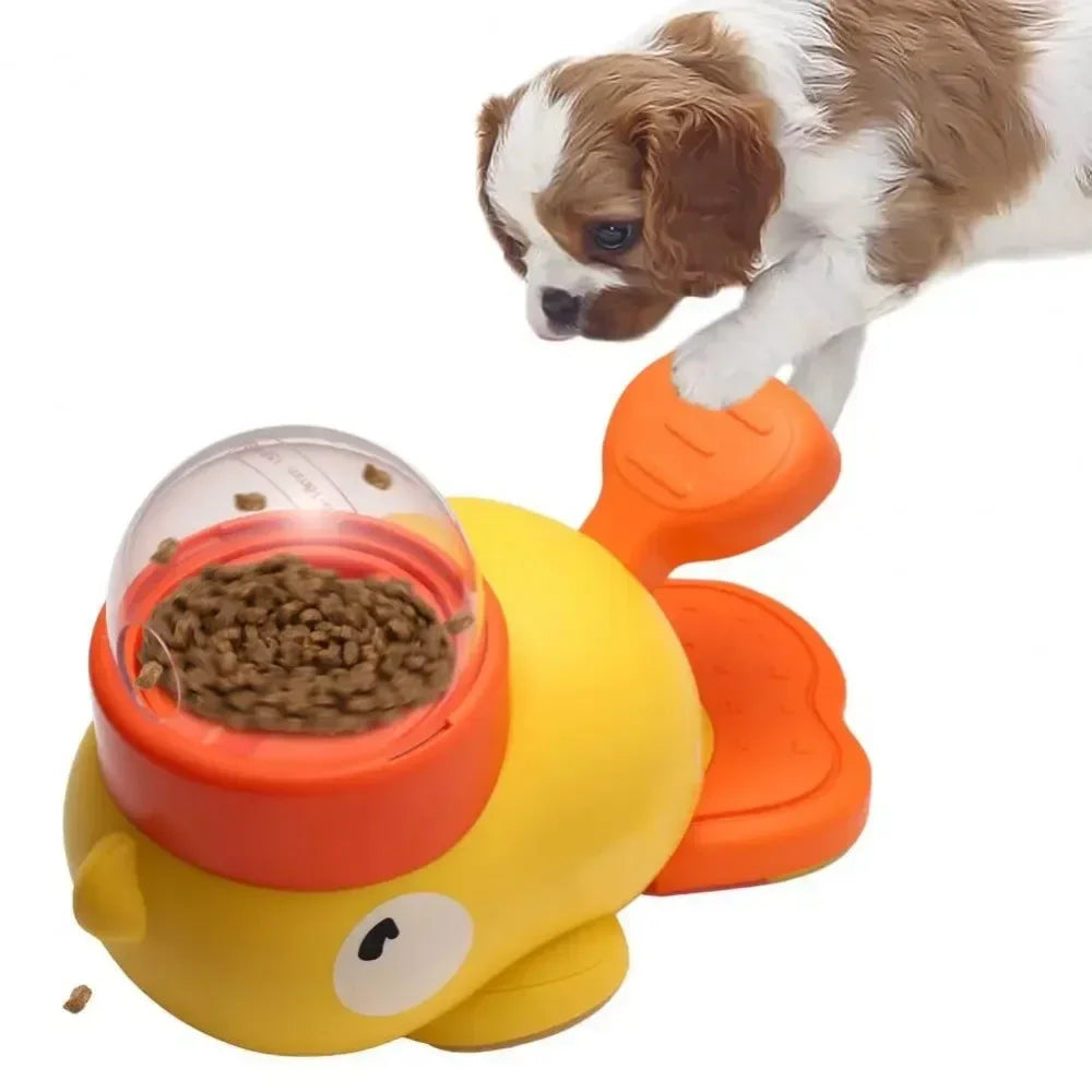 Cartoon Duck Pet Automatic Feeder Exercise Dog Intelligence Interactive Dog Food Dispenser Cat Dog Leakage of Toy Food Utensils
