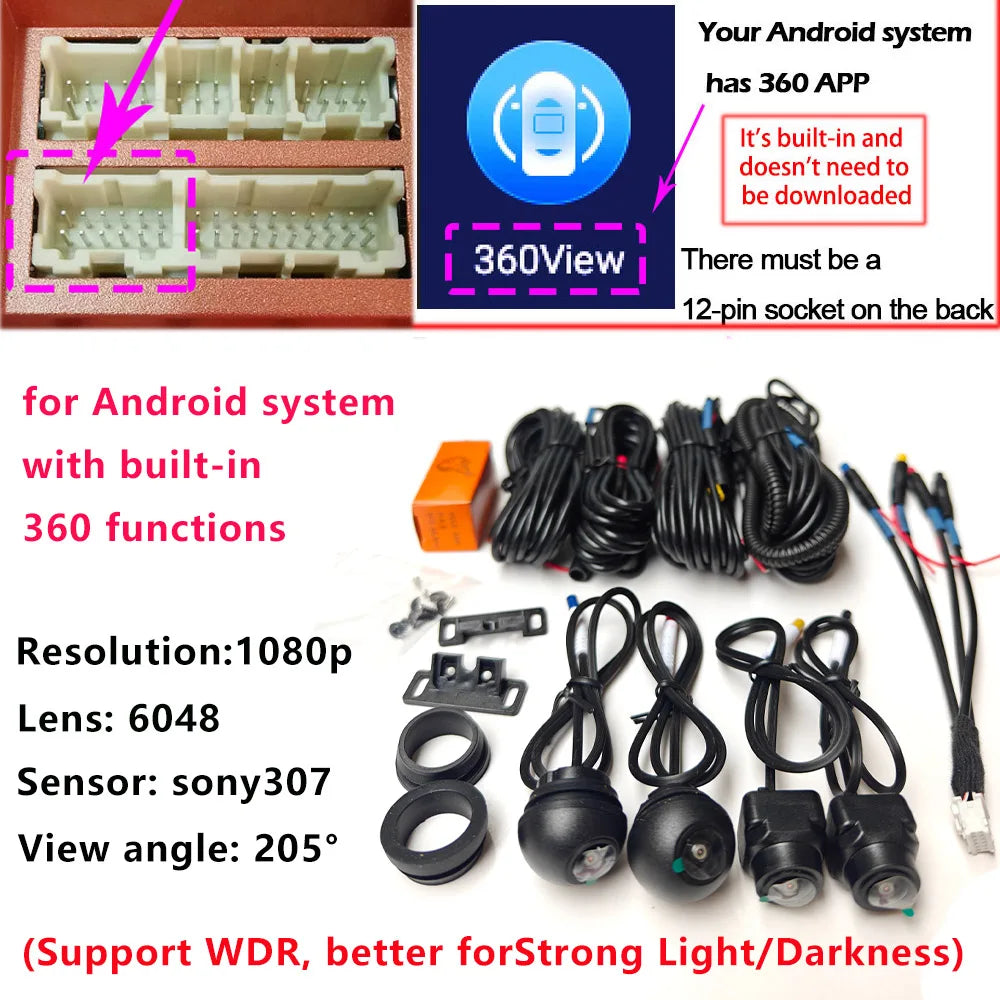 1080P 360° Panoramic Camera  HD Rear / Front / Left / Right 3D 360 Bird View Panoramic Accessories For Car Android Radio