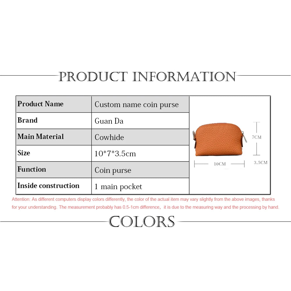 Genuine Leather Woman Coin Purse Luxury Fashion Custom Letter Pouch Mini Key Wallet Luxury Design Earphone Storage Cosmetic Bag