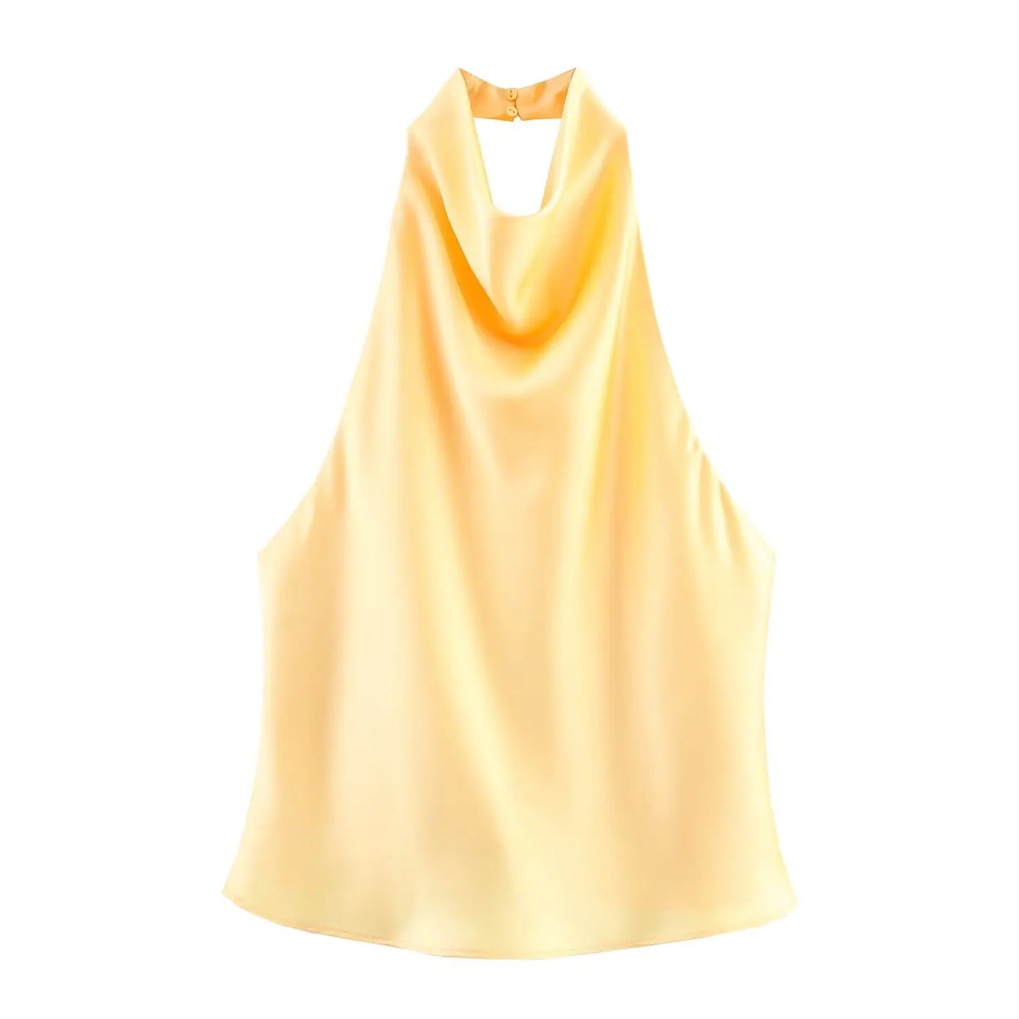 HH Women Summer Sexy Sleeveless Backless Vest Top Female New Fashion Solid Chic Neck Halter Button Pleated Design Slim Top