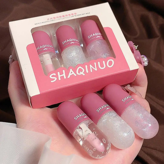 4Colors Lip Gloss Set Water-Gloss Lip Glaze, Moisturizing, Waterproof, Non-Stick Cup, High Pigment & Long-Lasting