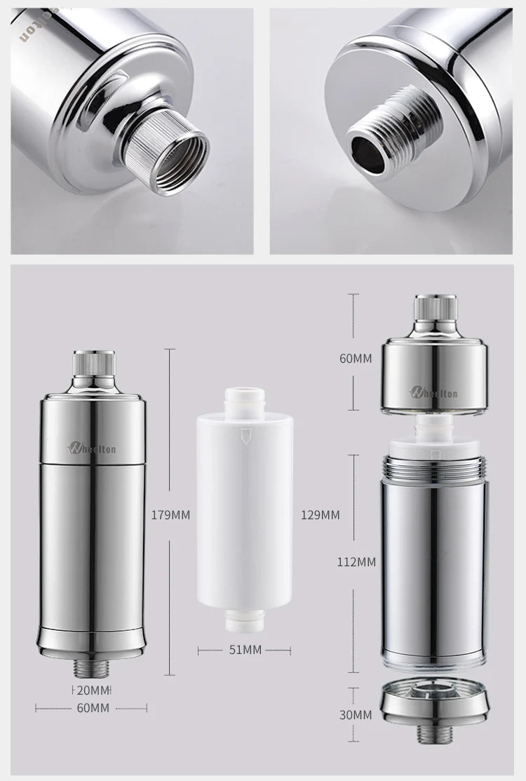 Wheelton Household Shower Water Filter - Filter Water Reduces Chlorine Heavy Metal  Sediment Improves Dry Itchy Skin & Hairloss