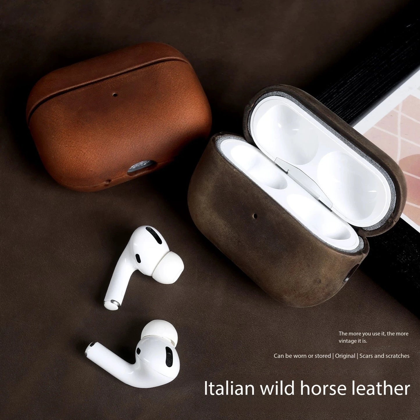 VEX Crazy Horse Genuin Leather Case For Airpods Pro 3 2 Pro3 Retro Cowhide Cover for AirPods Pro 4 Pro 3 2 Luxury Headset Cases