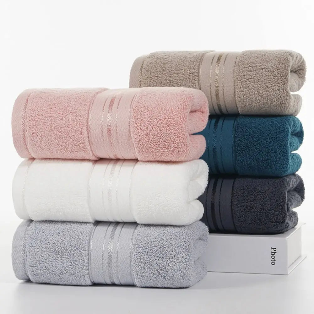 Towel Set Cotton Bath Towel Elegant Blue Hand Face Towel Durable White Terry Cloth Adults