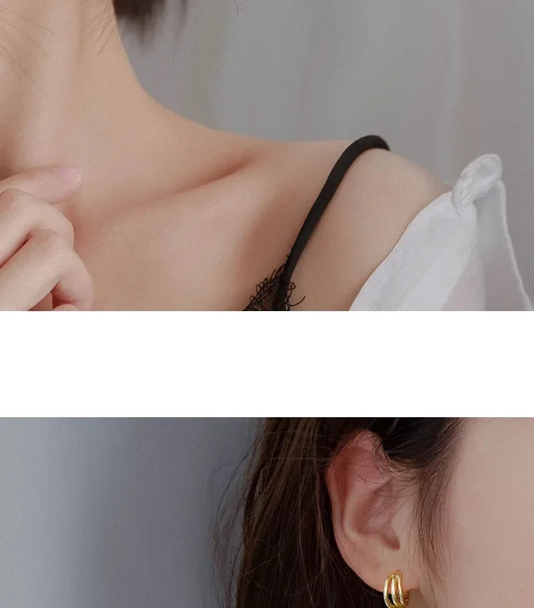 925 Sterling Silver Three layers Earrings Simple Temperament Exquisite Hot Semale Sexy Jewelry Gift