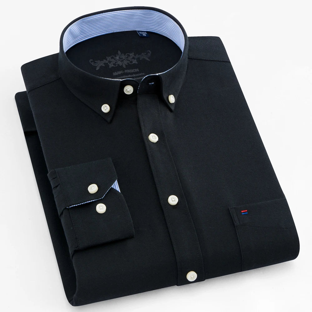 Men's Long Sleeve Oxford Button-Down Shirt with Left Chest Pocket Comfortable Autumn Winter Regular Fit Casual Versatile Fashion