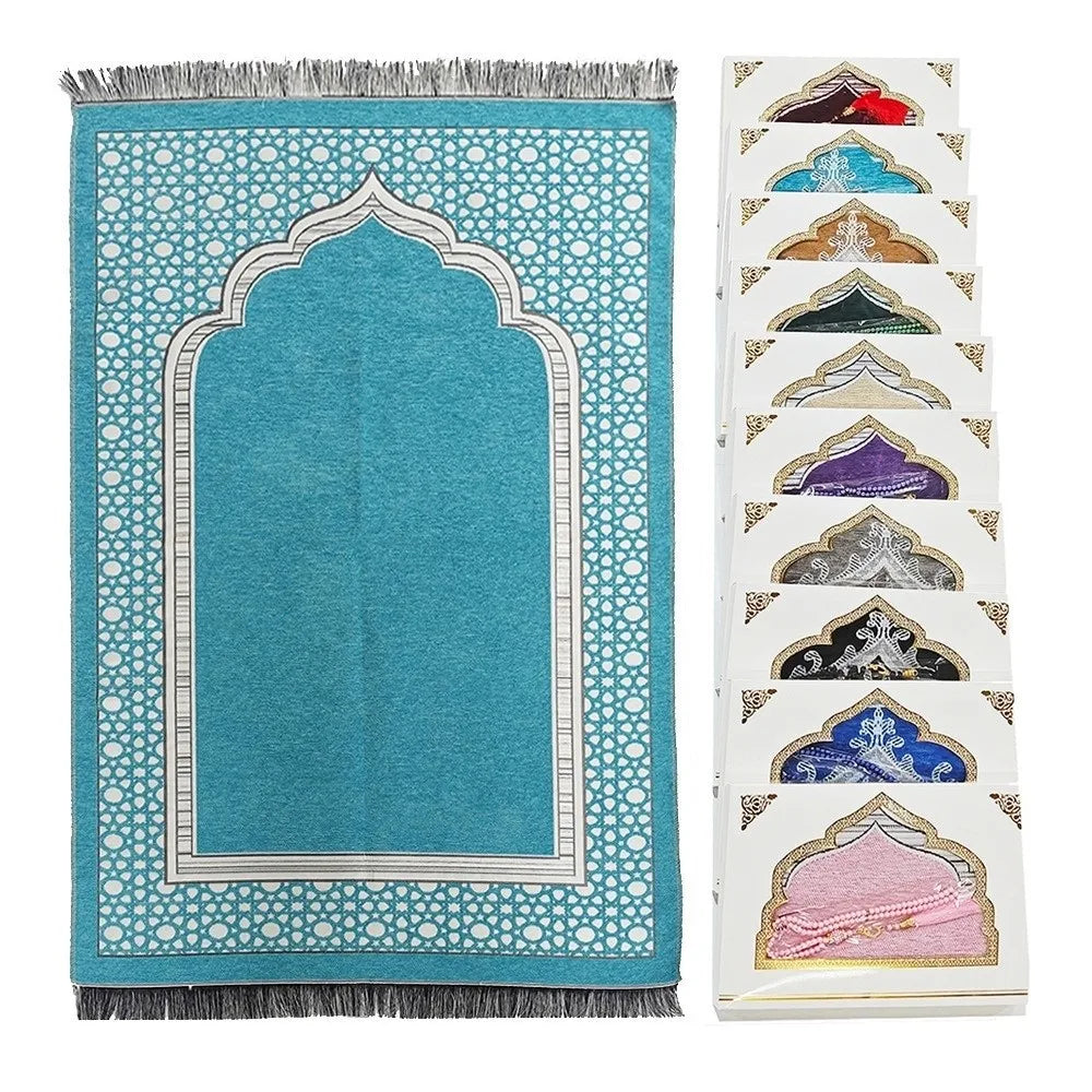 Islamic Gifts 70x110cm Muslim Prayer Rug Non-slip Foldable Prayer Mat Set Rectangle with Prayer Beads Janamaz Sajadah Travel