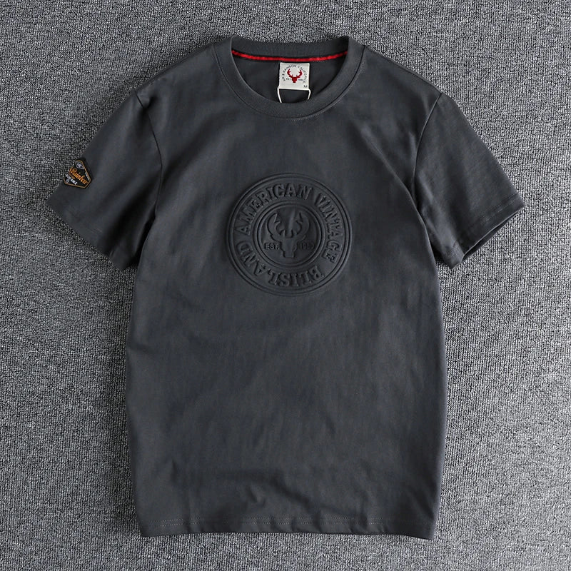 883# 2024 Summer New Japanese Retro Short Sleeve O-neck 3D Letter Printed T-shirt Men's Fashion 100% Cotton Washed Casual Tops