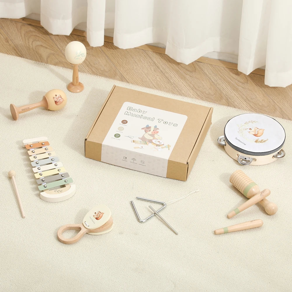 Montessori Musical Instruments for Children Wooden Baby Toys Child Musical Instrument Toddler Toys Squirrel Instrument Sets Gift