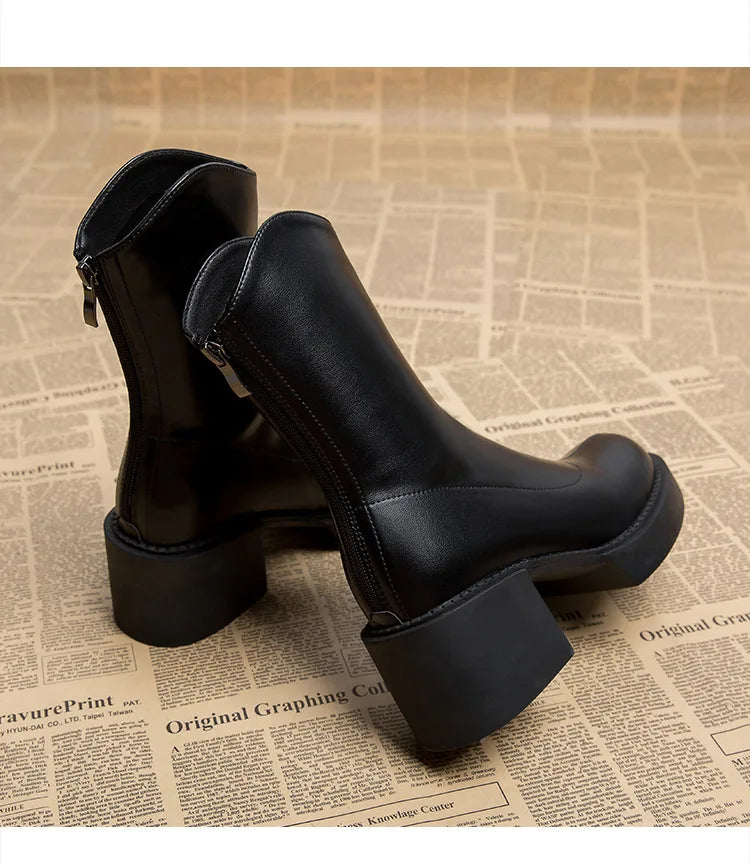 High Heel Women Ankle Boots Fashion High Quality Platform Shoes for Women British Style Brown Boot Comfor Women Waterproof Boots