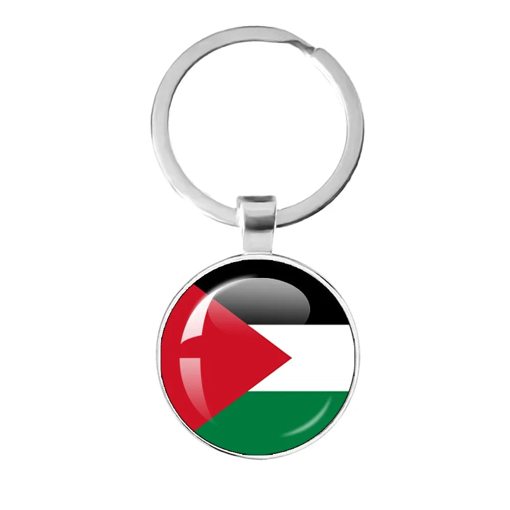 Palestine Nation Flag Emblem Personalized Art Patterns 25mm Glass Cabohcon Keychain Key Rings for Women Men Jewelry Gift