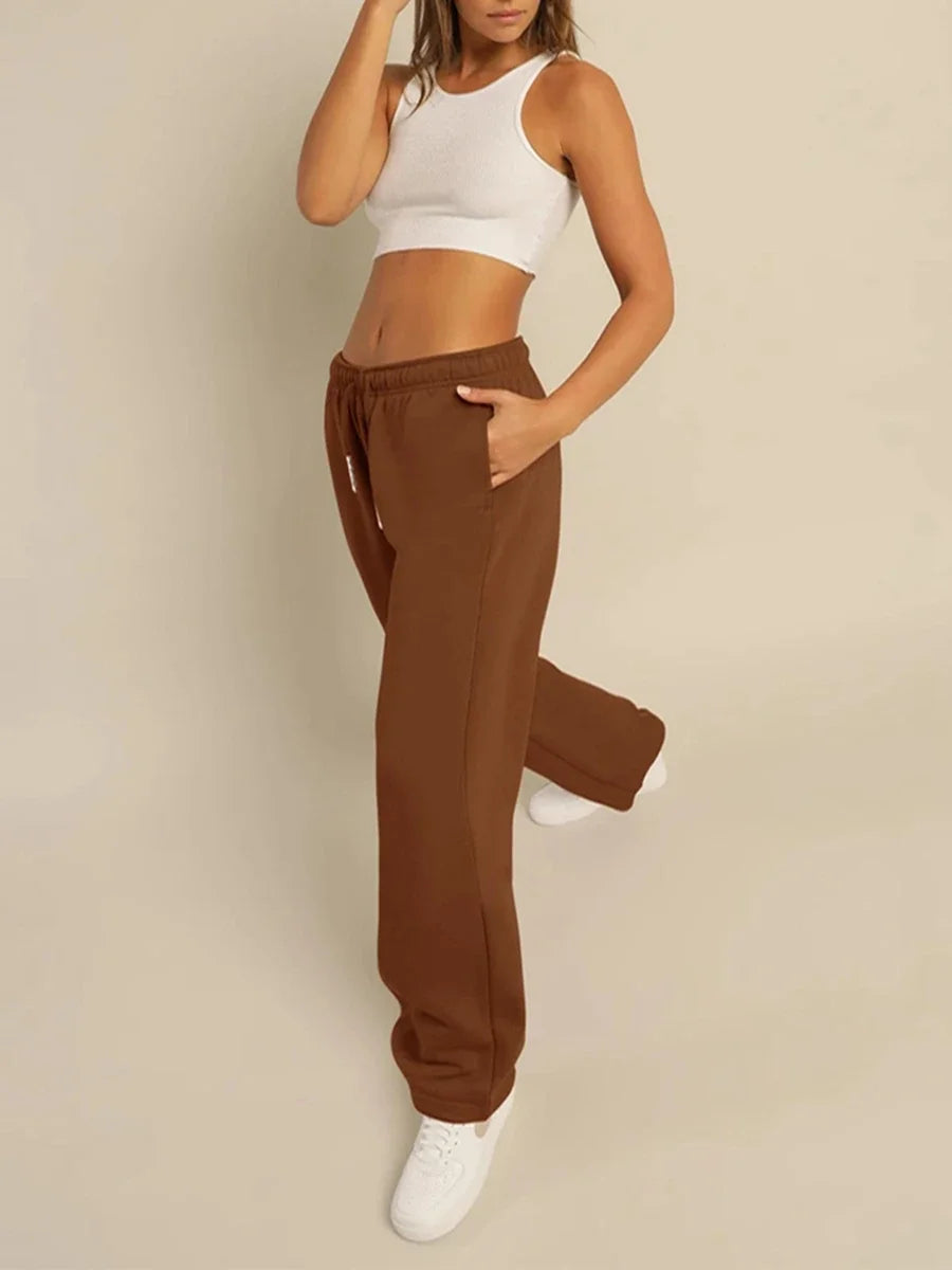 Womens Wide Leg Sweatpants Elastic High Waist Straight Legged Sweatpants Basic Baggy Comfy Jogger Sweat Pants Orange Gray Bottom