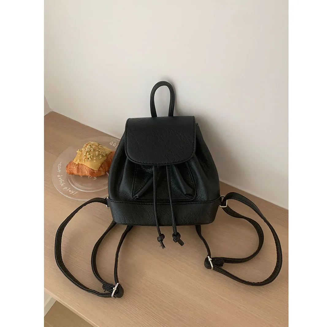 Small Fashion Backpacks School Bags for college girls Pu Leather Women Shoulder Bag Cute Flap String Female Handbags Tote Purse