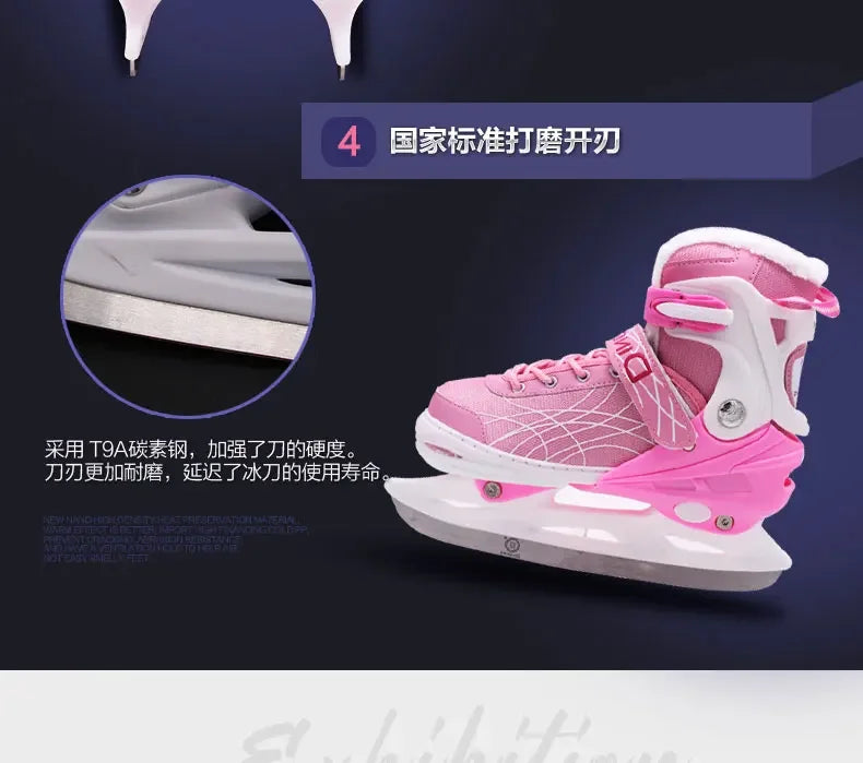 Adjustable Size Speed Skating Shoes Thermal Stretchable Ice Skates Ski Shoes Thicken with Ice Blade for Kids Adult Men And Women