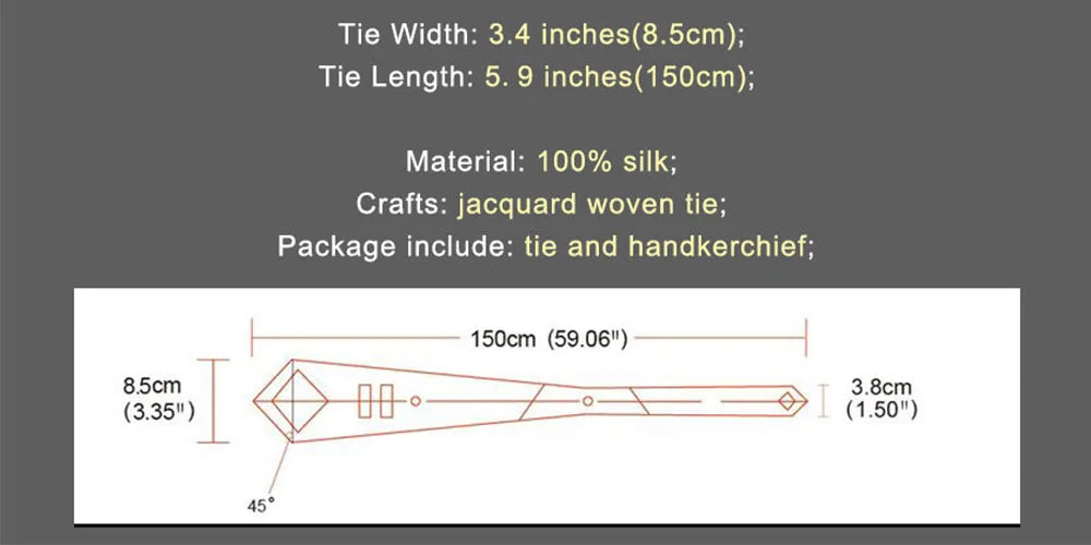 Black Men Necktie High Quality Solid Silk Woven Tie New Male Handkerchief Cufflinks Sets Business Party Formal Barry.Wang 6476