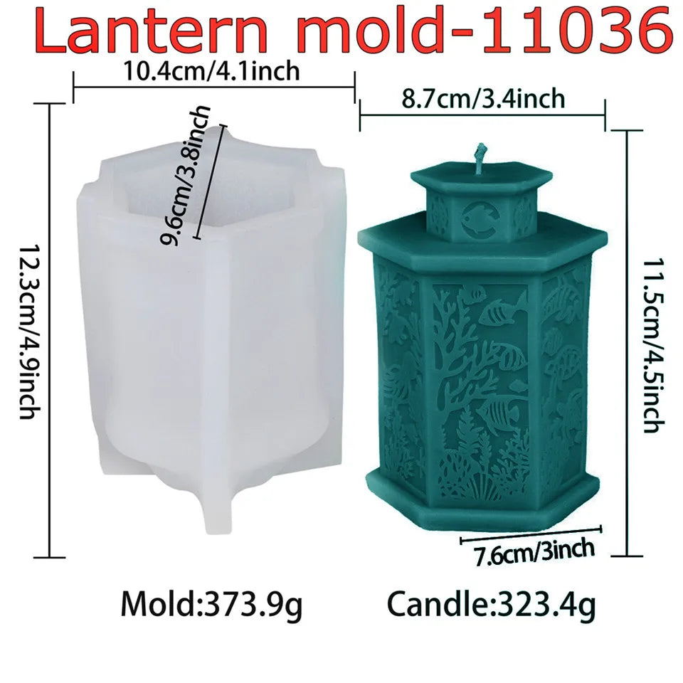 Eid Mubarak 3D Relief Lace Pillar Lantern Candle Mold Animal Plant Designs Ramadan Decor Christmas Handmade Taper Candle Making