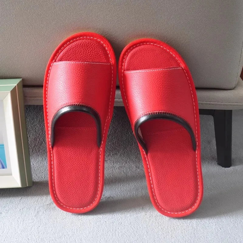 Genuine Leather Couple Summer Indoor Slippers Anti-Slip Women Household Slippers Men Casual Home Shoes