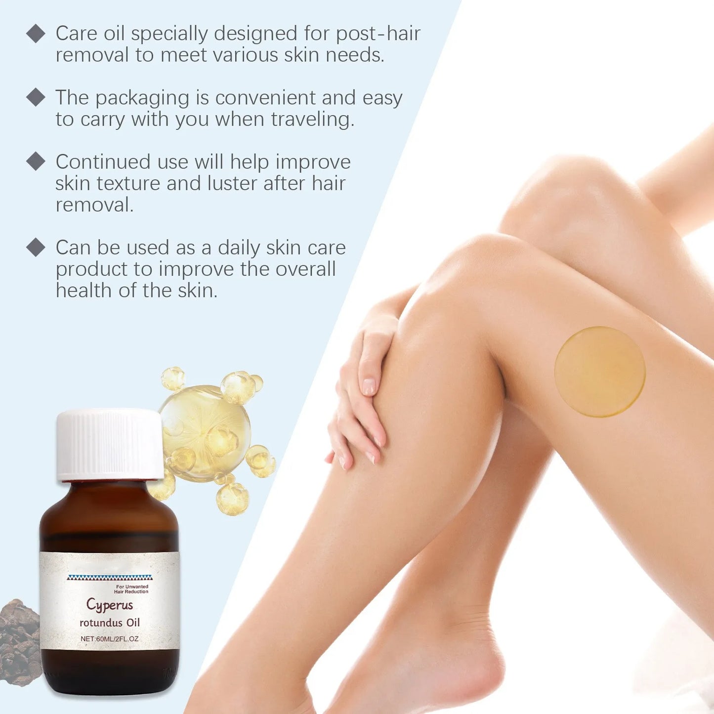 60ml Cyperus Rotundus Hair Removal Care Oil Cyperus Rotundus Plant Oil Body Moisturizing Nourishing Hair Removal Body Care Oil