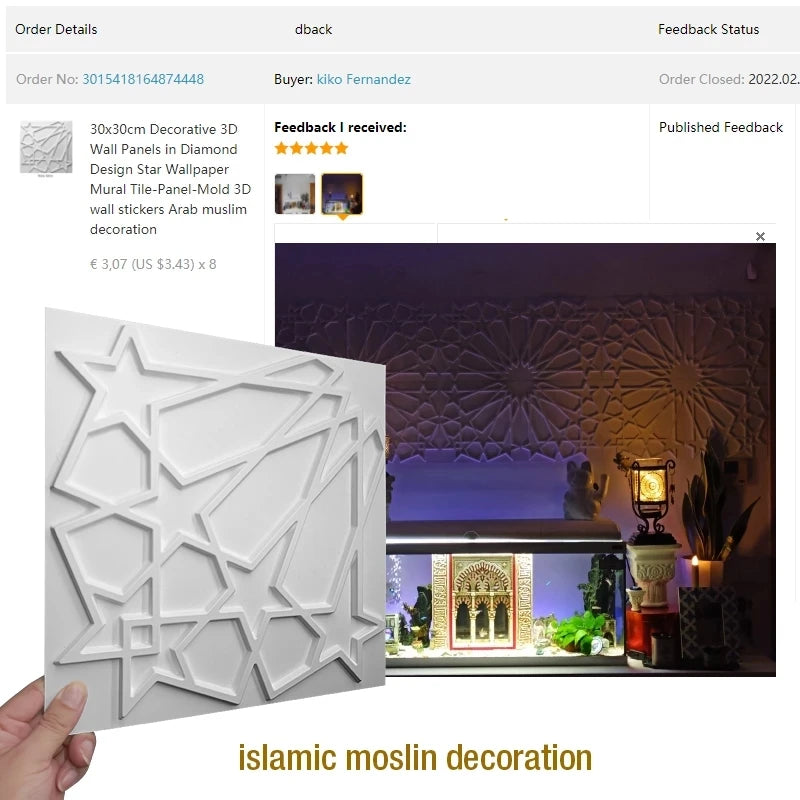 Islamic Mosque Morocco Decor Wall Art Painting Golden 3D Wall Stickers Muslim 3D Wall Panel Bohemia Arab Modern Home Room Decor