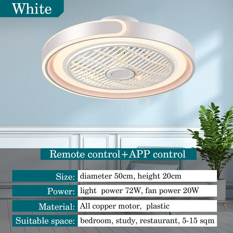Moder Smart Fan Light Living Room Bedroom Dining Quiet Study Eye Protection Invisible Blade Reversible Durable LED Ceiling Lamp