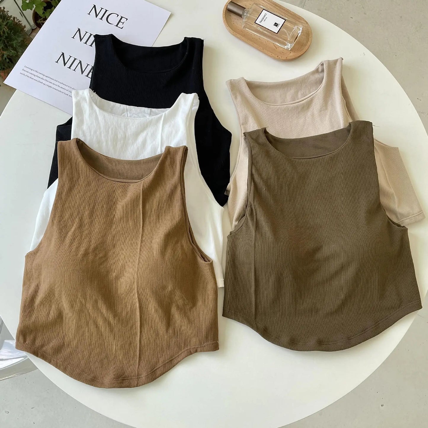 Summer Women Tank Tops Solid Color Camisole with padded Bra sexy Off Shoulder O Neck Elastic Tank Top Casual Sport Vest