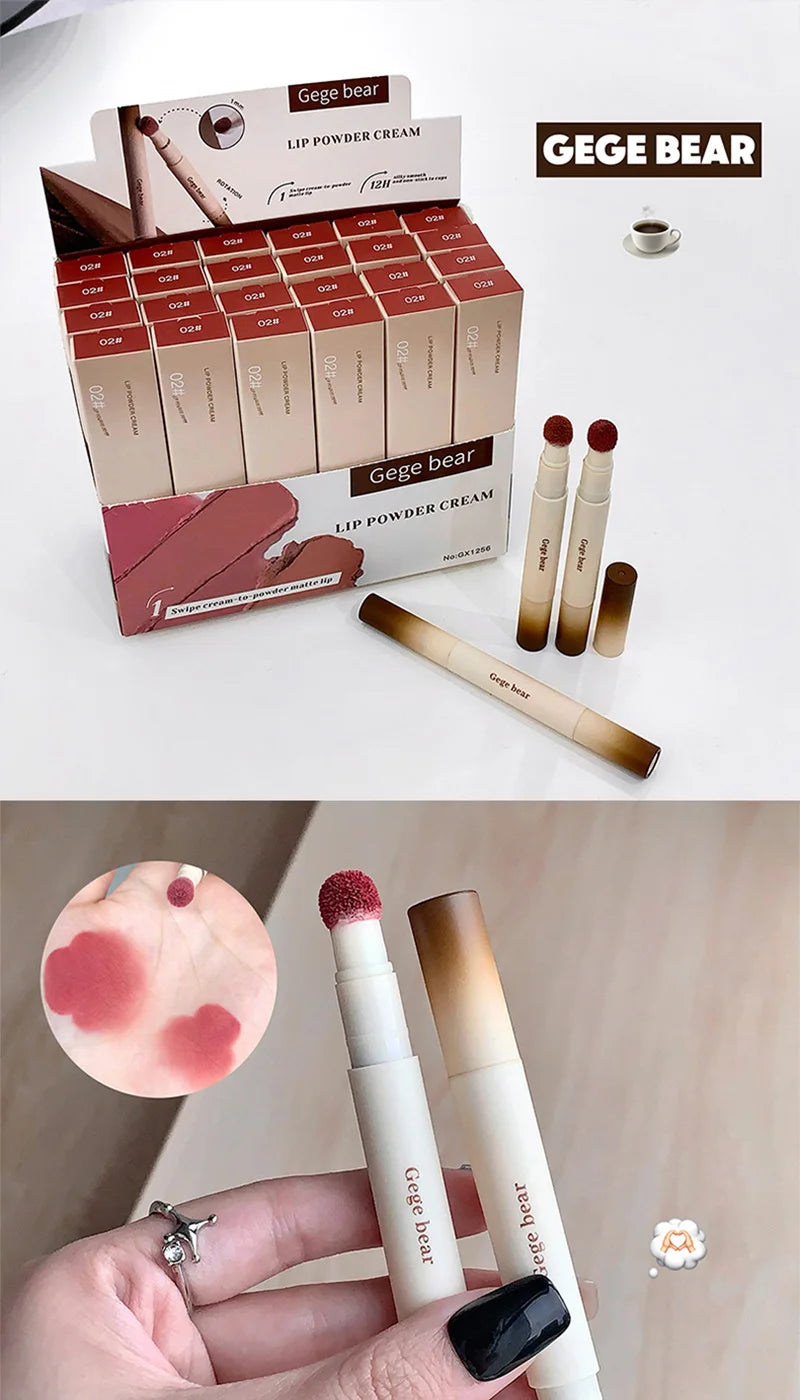 Gege Bear Velvet Matte Lip Powder Cream — Soft Velvet Finish, Natural-Looking and Skin-Tone Enhancing, Long-Lasting,