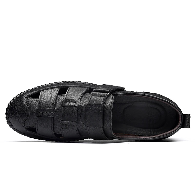 Genuine Leather 2024 Summer Special Offer Men's Business Casual Hollow Work with Holes Leather Sandals Men's Work Hole Sandals