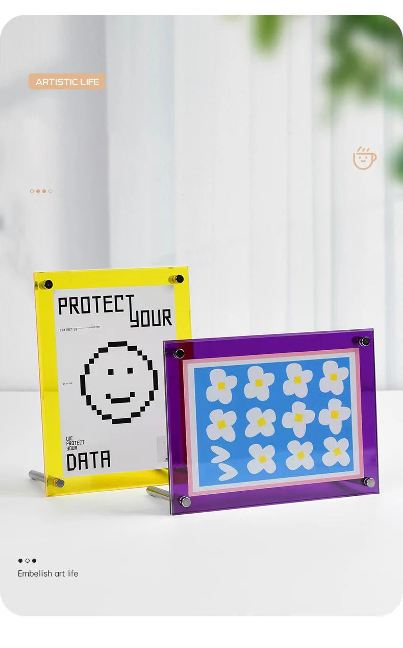 Acrylic Picture Frames,Color Desk Picture Frames with Stand,Modern Frameless Floating Frame for Desktop Display Gift Home Office