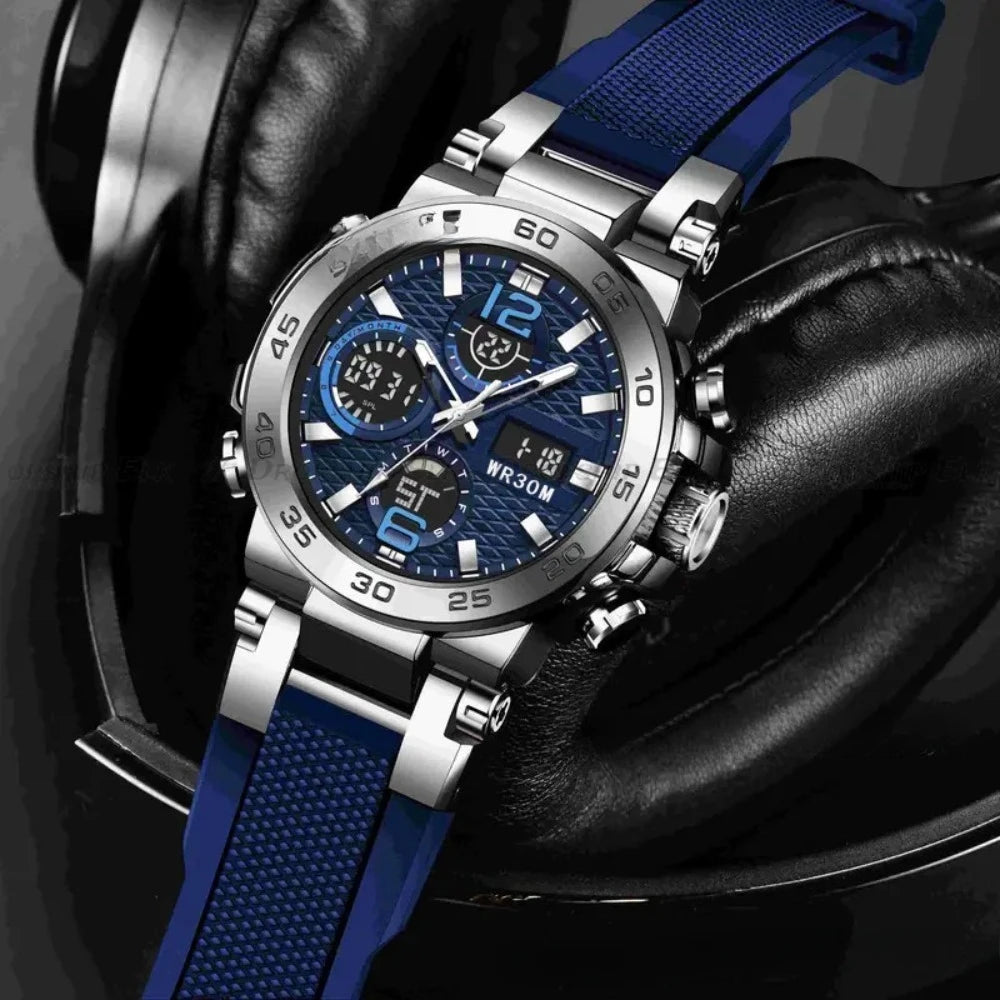 New Watches For Men Waterproof Clock Alarm reloj hombre LCD Dual Display Wristwatch Quartz Military Sports Mens Watch
