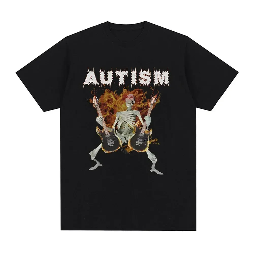 Autism Skeleton Meme T Shirt Humor Funny Skull Men Women Fashion Hip Hop T-shirt Casual Cotton Short Sleeve Oversized T-shirts