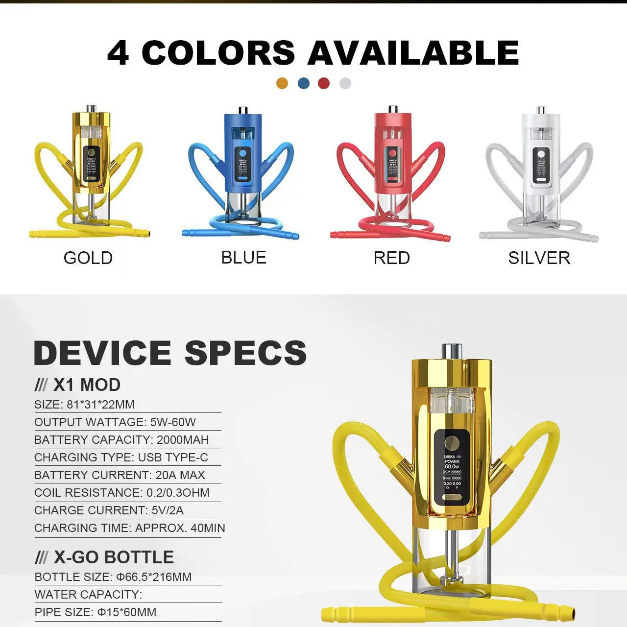 Portable Luxury Travelling Car E Hookahs Stainless Electric Portable Shisha Smoke Electronic Car Hookah Set with Accessories