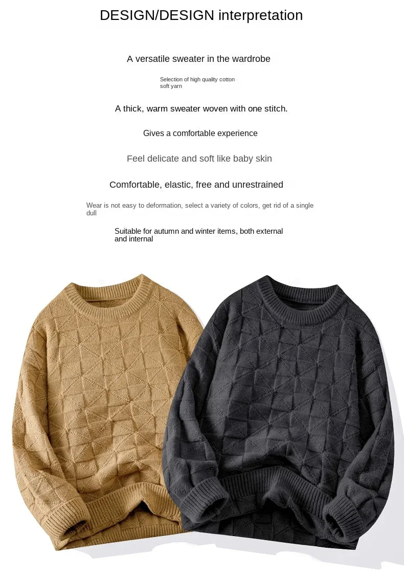 Windproof New Winter Tracksuit Sweatshirt Knit Long Sleeve Sweater Top Loose Shirt Coat Men Crew Neck Pullover Casual Streetwear