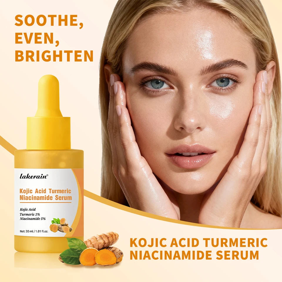 Kojic Acid Turmeric Niacinamide Serum Brighten Skin Tone Soothe Skin Deep Moisturizing Precise Dropper Design Facial Care
