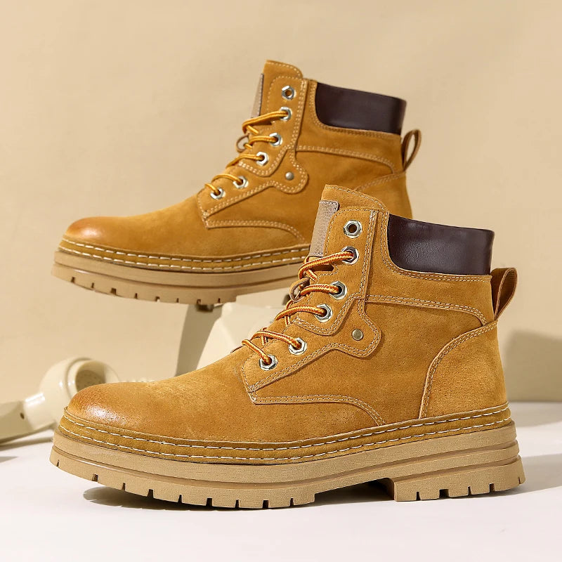 Genuine Leather Men's Ankle Boots Casual High Quality Boots Man Outdoor Work Sneakers High Top Streetwear Motorcycle Boots Men