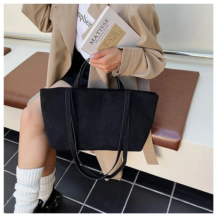 Large Capacity Tote Women Bag Retro Faux Suede Shoulder Bag Quitting Designer Bags for Women Handbag Commuting Shopper Purses