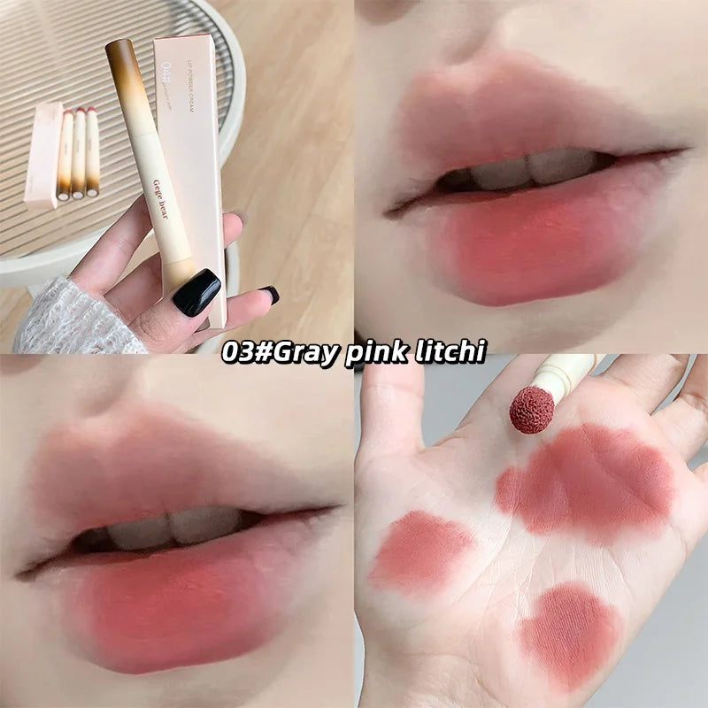 Gege Bear Velvet Matte Lip Powder Cream — Soft Velvet Finish, Natural-Looking and Skin-Tone Enhancing, Long-Lasting,